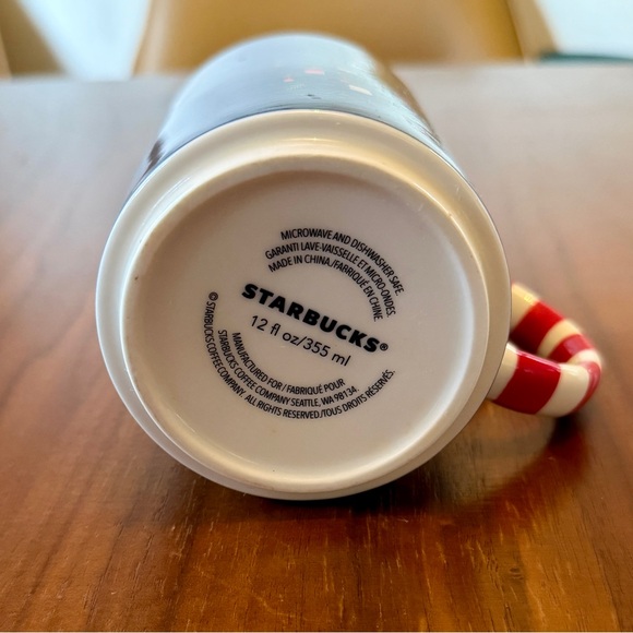Starbucks Christmas Tree Ceramic Mug 12 Oz Blue Tree With Candy Cane Handle - Picture 3 of 3